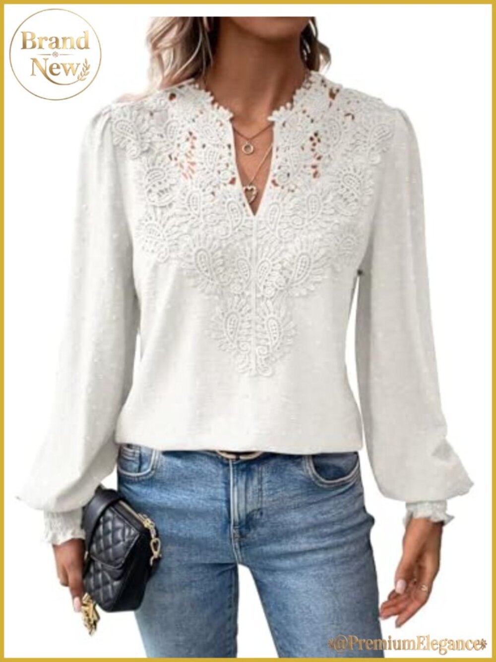 Women's Boho Lace Floral V Neck Long Sleeve Ruffle Blouse